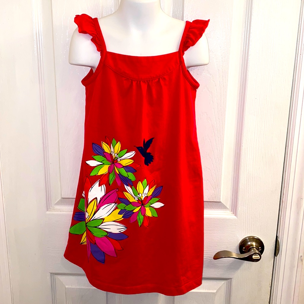 Nwot Hanna Andersson Fuschia Ruffled Sleevless Floral Hummingbird Dress Sz 110/5